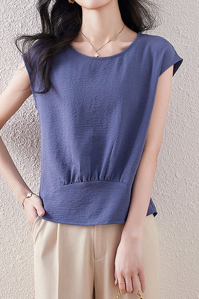 French Sleeve Front Gather Blouse - 7 Colors Available