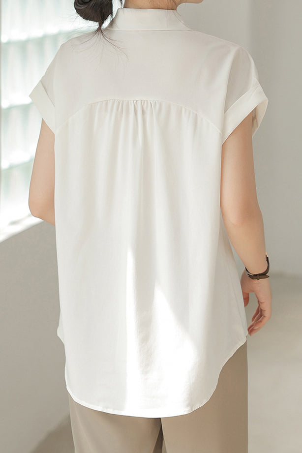 Placket Front Pintuck Contrast Shirt