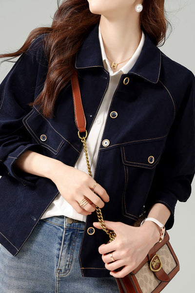 Fashionable Folded Collar Denim Jacket