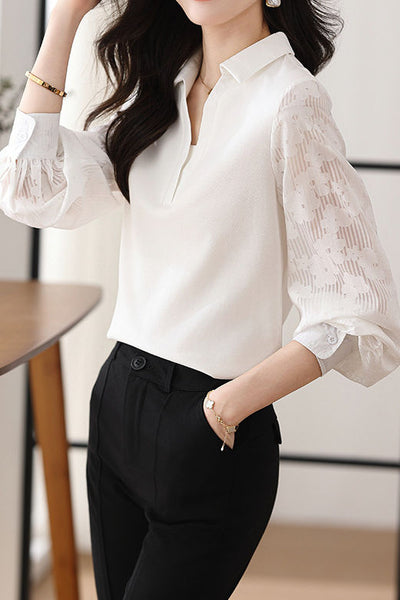 Early Autumn Casual Hollow Spliced Shirt