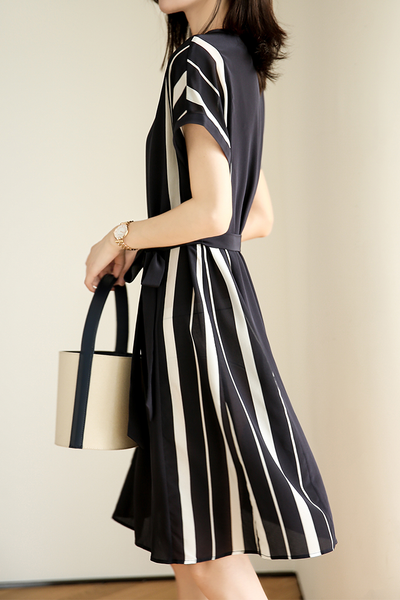 Elegant Side Stripe Belted Dress
