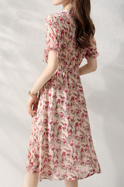 Pleated Docking Chiffon Dress with Lining