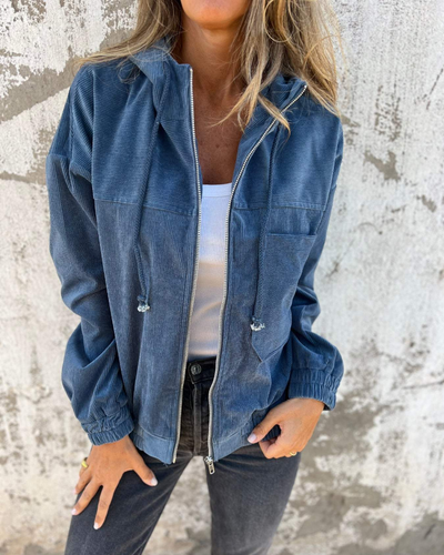 Danna | Corduroy Hooded Zip Up Jacket