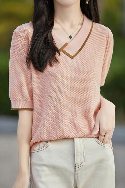 Asymmetrical Chelsea Collar Short Sleeve Knit - 3 Colors Available