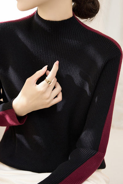 Early Autumn Color-Block Long-Sleeve Knit Top