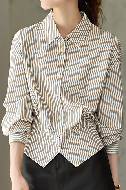 Early Autumn Office Fitted-Waist Striped Shirt