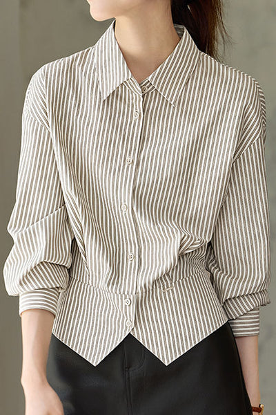 Early Autumn Office Fitted-Waist Striped Shirt