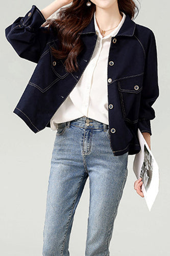 Fashionable Folded Collar Denim Jacket