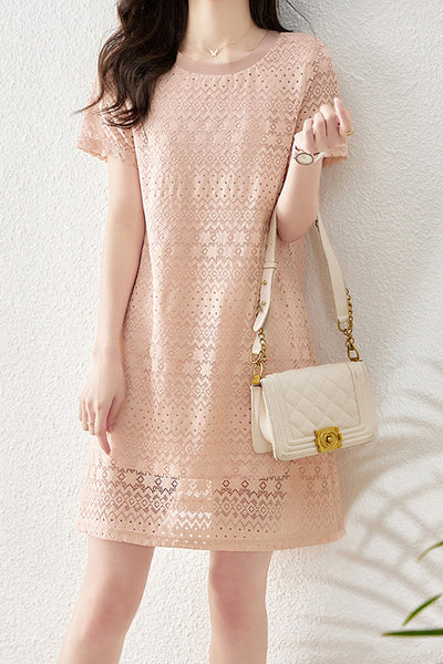 Mock Neck Geometric Pattern Shift Dress with Lining