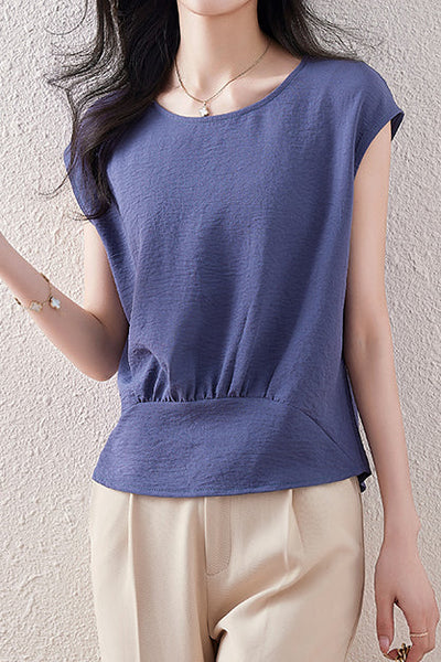 French Sleeve Front Gather Blouse - 7 Colors Available