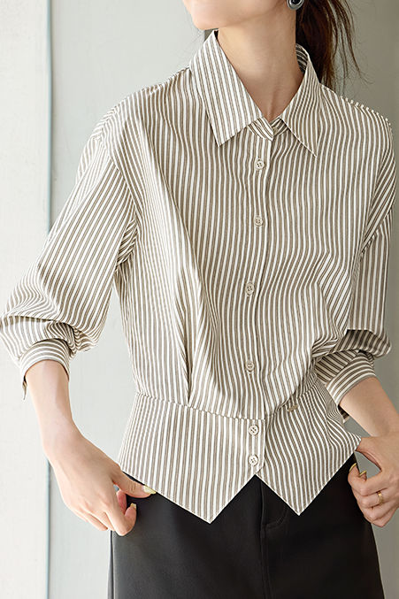 Early Autumn Office Fitted-Waist Striped Shirt