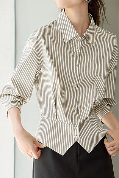Early Autumn Office Fitted-Waist Striped Shirt