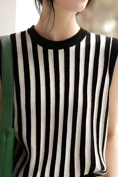 Color block striped sleeveless knit vest