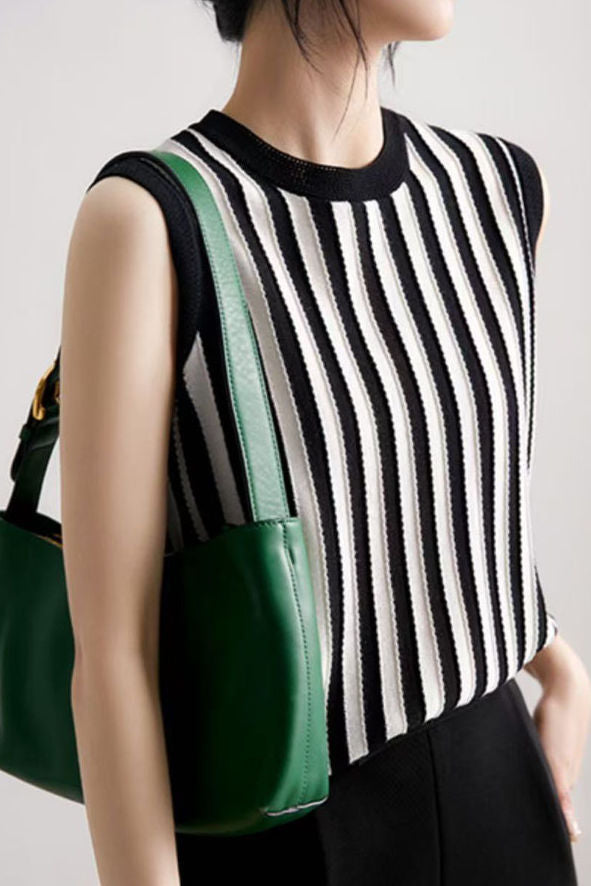 Color block striped sleeveless knit vest
