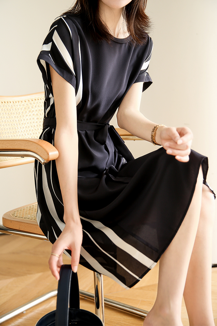 Elegant Side Stripe Belted Dress