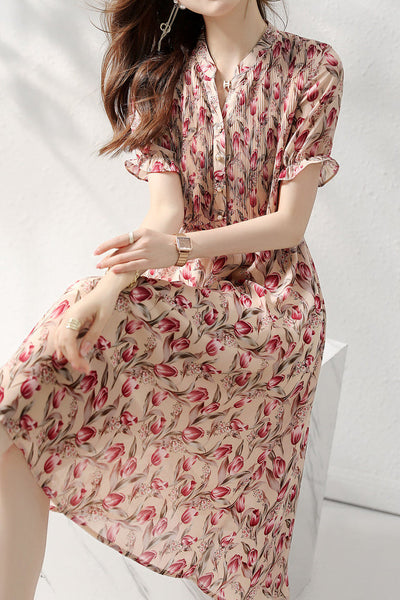 Pleated Docking Chiffon Dress with Lining