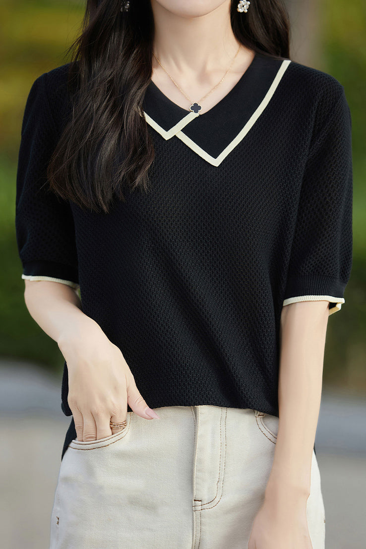 Asymmetrical Chelsea Collar Short Sleeve Knit - 3 Colors Available