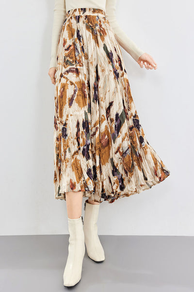 Early Autumn Versatile Pleated Floral Skirt
