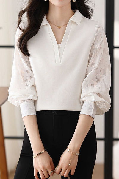 Early Autumn Casual Hollow Spliced Shirt