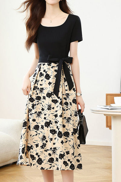 Elegant Spliced Printed Dress