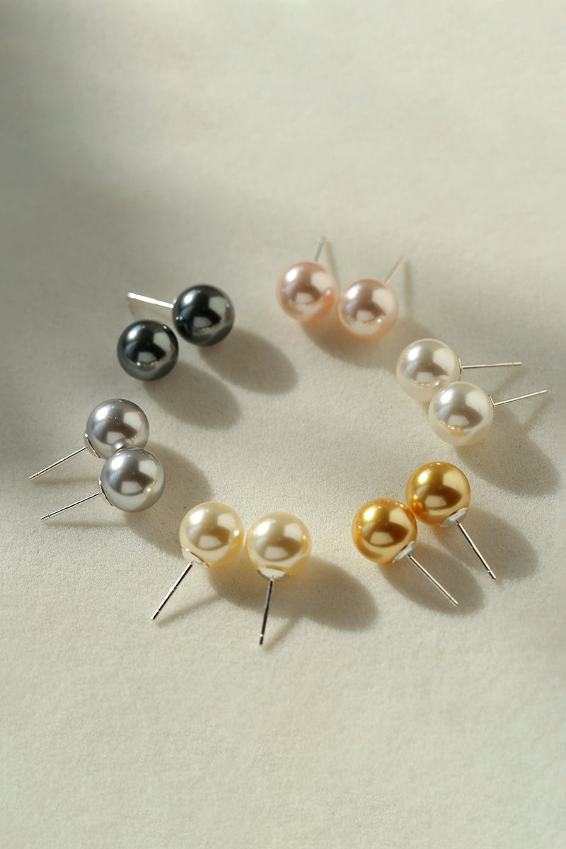 Pearl Decor Stud Earrings - 6 Colors Available