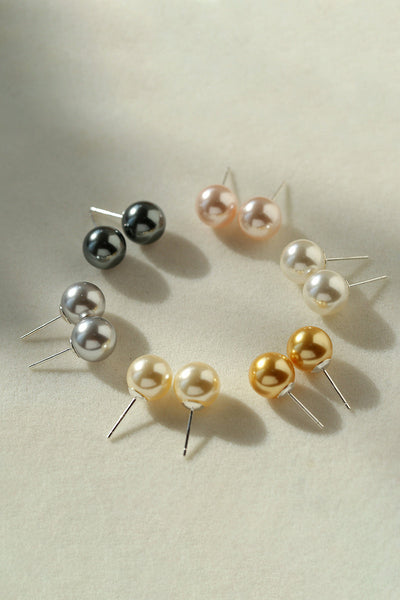 Pearl Decor Stud Earrings - 6 Colors Available