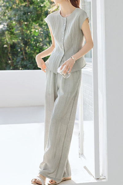 Round neck sleeveless top and long pants set