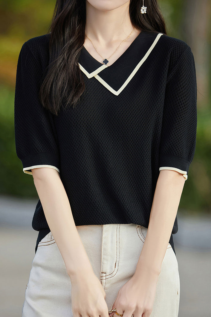 Asymmetrical Chelsea Collar Short Sleeve Knit - 3 Colors Available