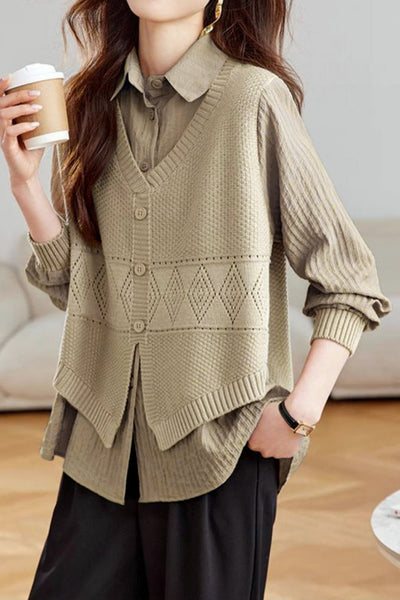 Casual Fake Two-Piece Vest Spliced Shirt