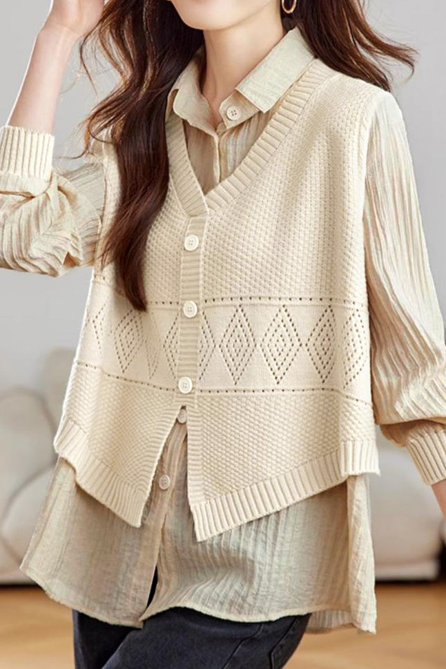 Casual Fake Two-Piece Vest Spliced Shirt