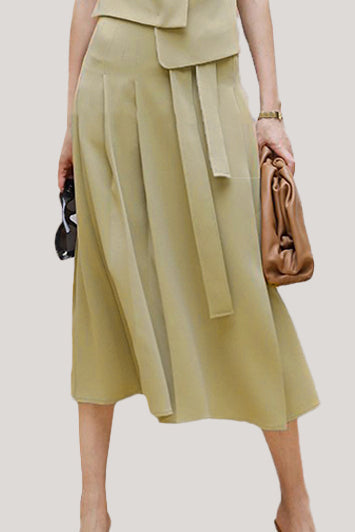 Commuting Simple Waistcoat and Midi Skirt Set