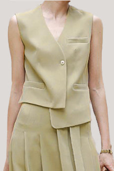 Commuting Simple Waistcoat and Midi Skirt Set