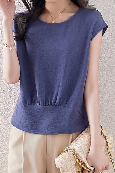 French Sleeve Front Gather Blouse - 7 Colors Available