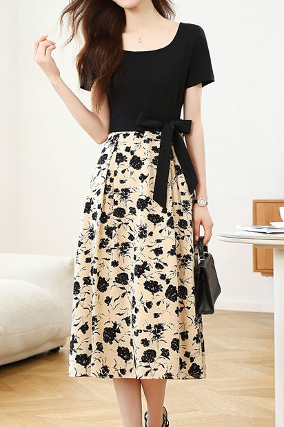Elegant Spliced Printed Dress