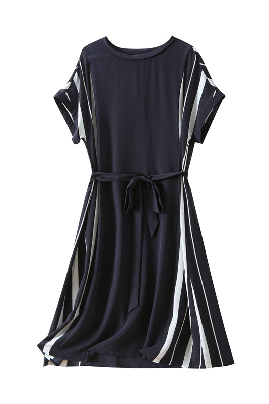 Elegant Side Stripe Belted Dress