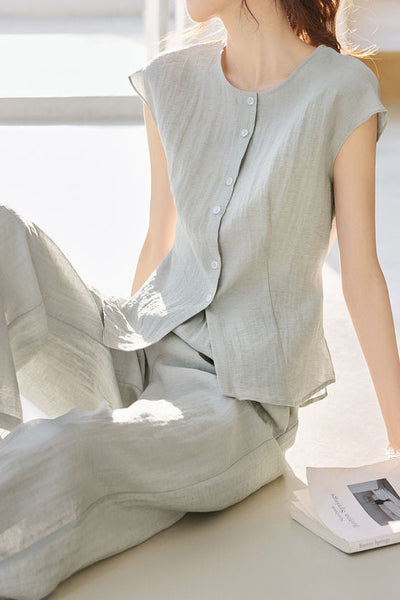 Round neck sleeveless top and long pants set