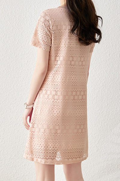 Mock Neck Geometric Pattern Shift Dress with Lining