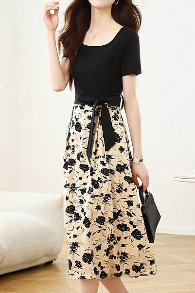 Elegant Spliced Printed Dress