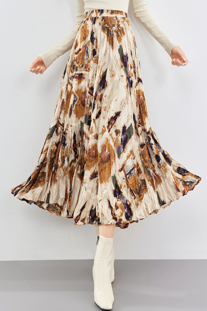 Early Autumn Versatile Pleated Floral Skirt