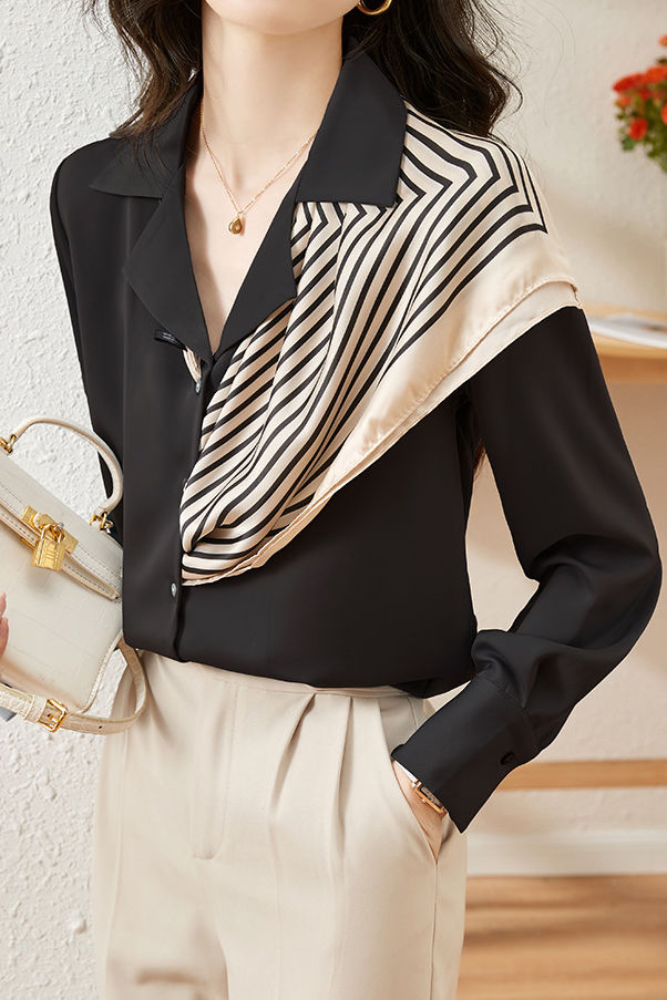 Early Autumn Elegant Office Suit Collar Long-Sleeve Shirt