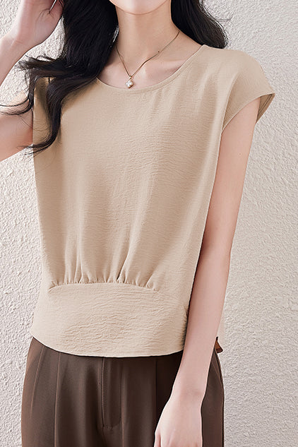 French Sleeve Front Gather Blouse - 7 Colors Available