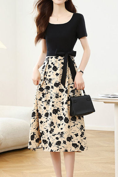 Elegant Spliced Printed Dress