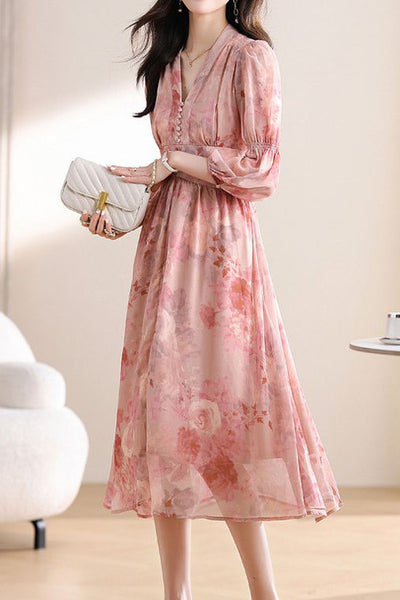 Early Autumn Exquisite Floral Long-Sleeve Dress