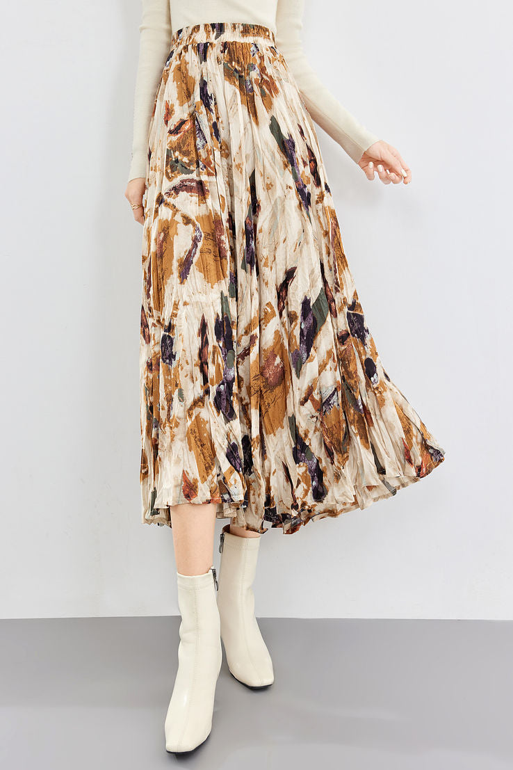 Early Autumn Versatile Pleated Floral Skirt