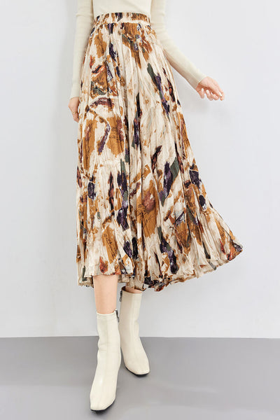 Early Autumn Versatile Pleated Floral Skirt