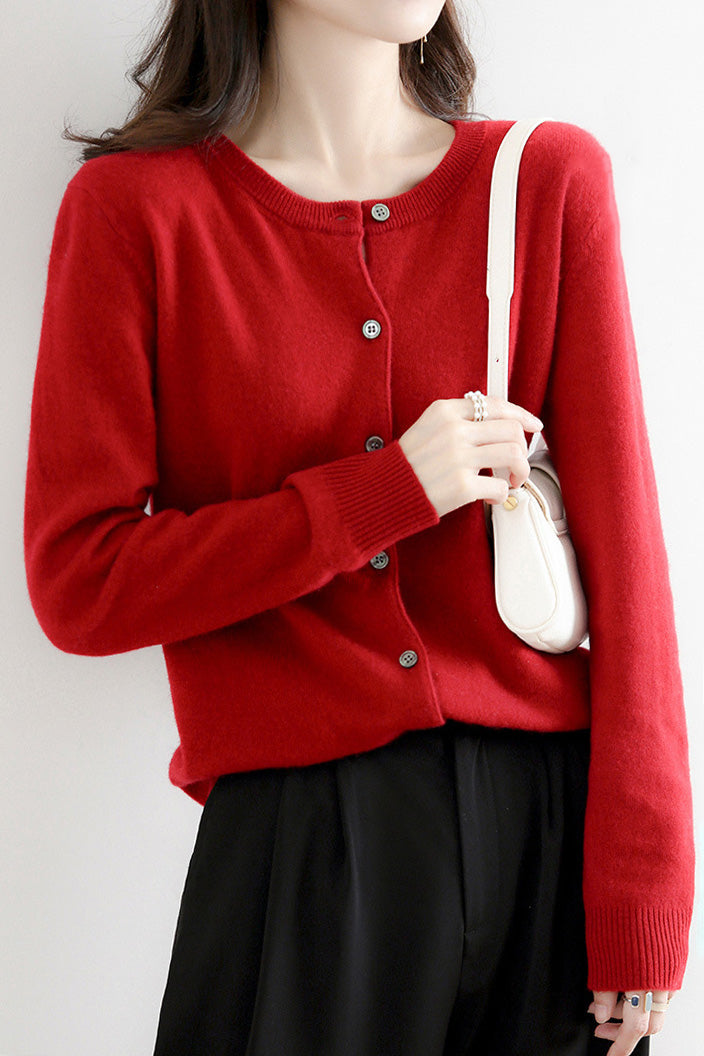 Round Neck Wool Knit Cardigan - 12 Colors Available