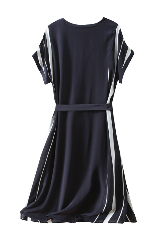 Elegant Side Stripe Belted Dress