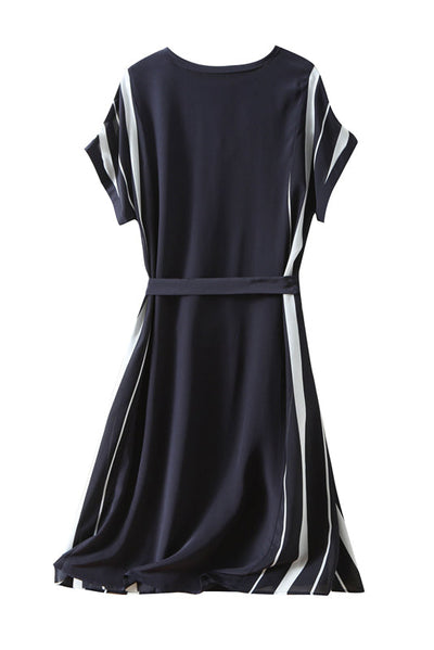 Elegant Side Stripe Belted Dress