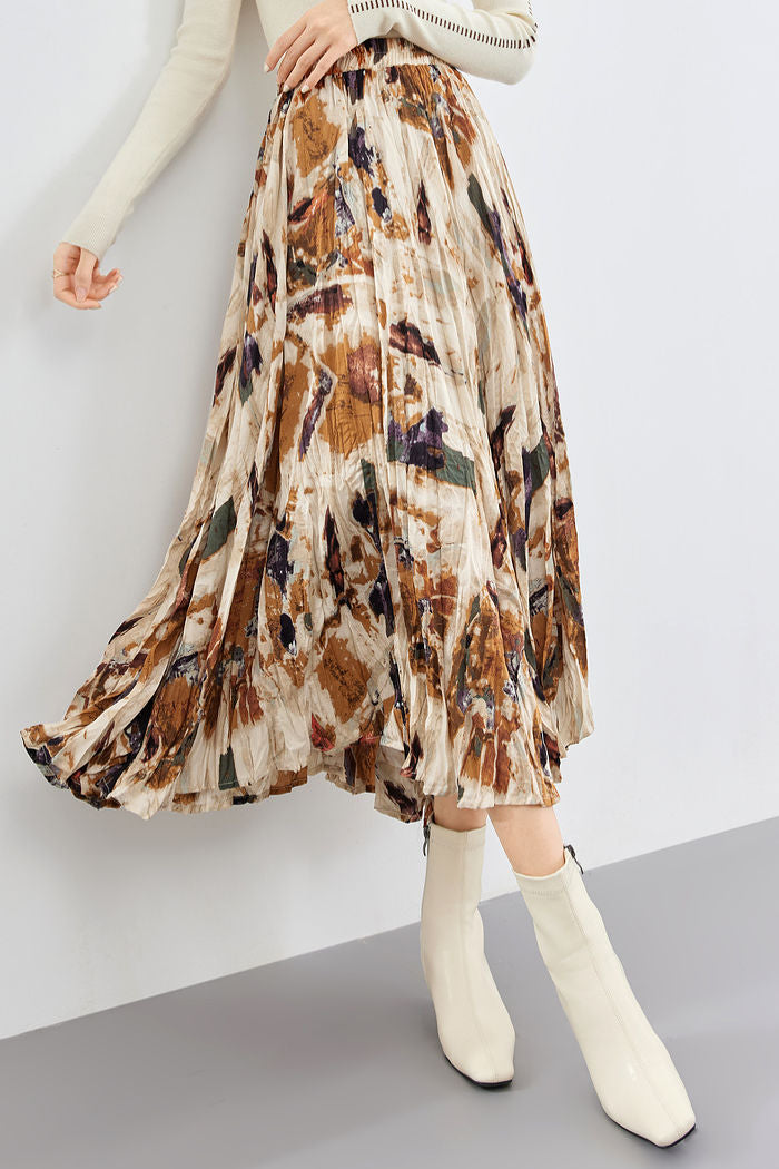 Early Autumn Versatile Pleated Floral Skirt