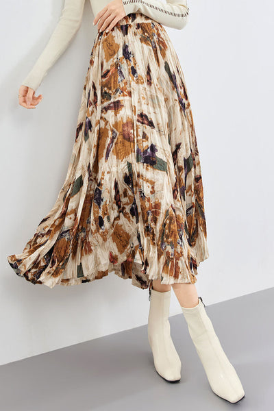 Early Autumn Versatile Pleated Floral Skirt